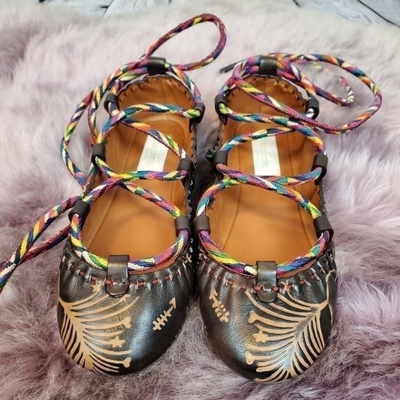 VALENTINO leather printed tie ballerina flat sz. 6 - Picture 6 of 13